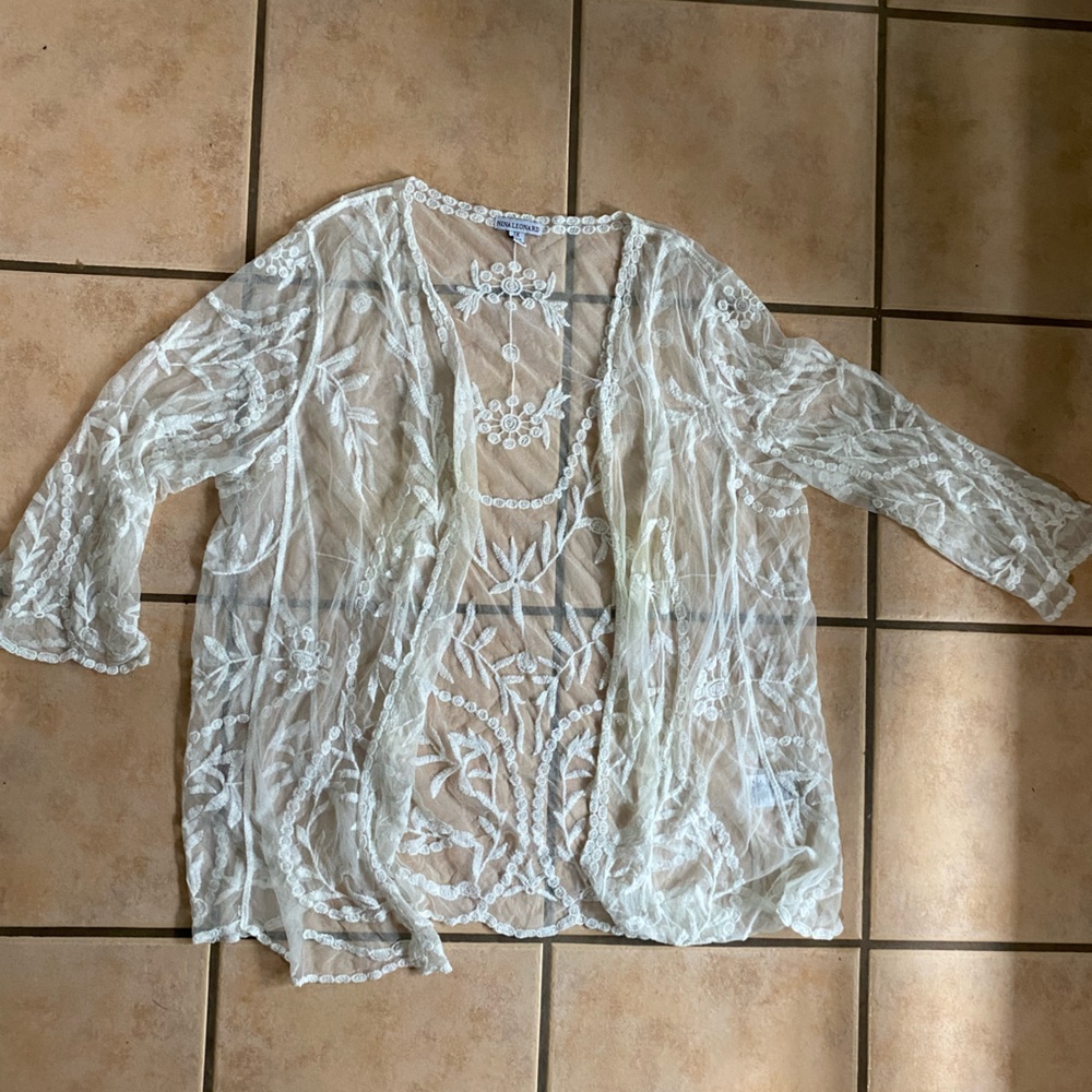Nina Leonard Cream Floral Lace Overlay